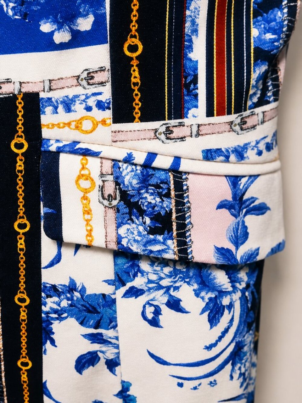 Boston Proper Blue & White Porcelain Floral Blazer Gold Chain Accent Size 6 NEW - Picture 13 of 15
